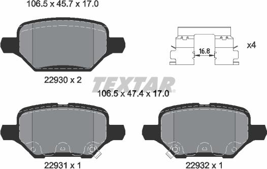 Textar 2293001 - Тормозные колодки, дисковые, комплект autospares.lv