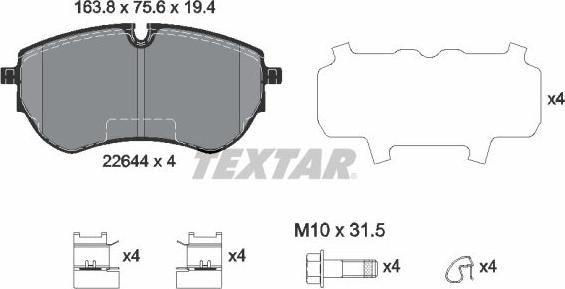 Textar 2264401 - Тормозные колодки, дисковые, комплект autospares.lv