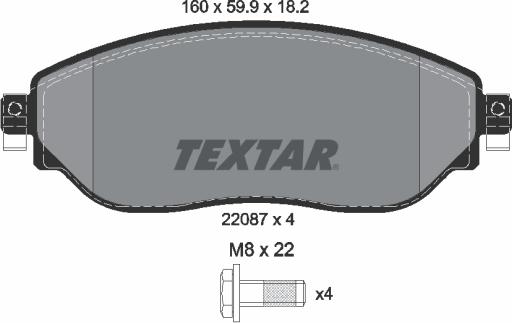 Textar 2208701 - Тормозные колодки, дисковые, комплект autospares.lv