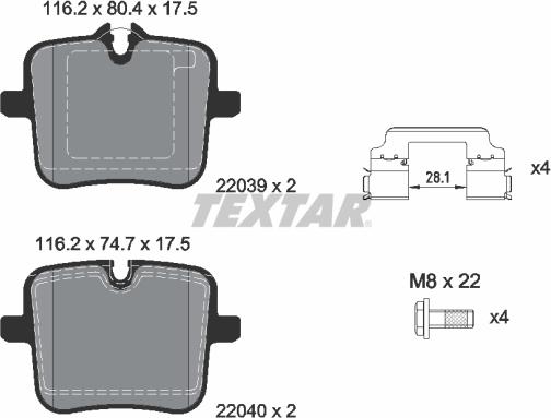 Textar 2203901 - Тормозные колодки, дисковые, комплект autospares.lv