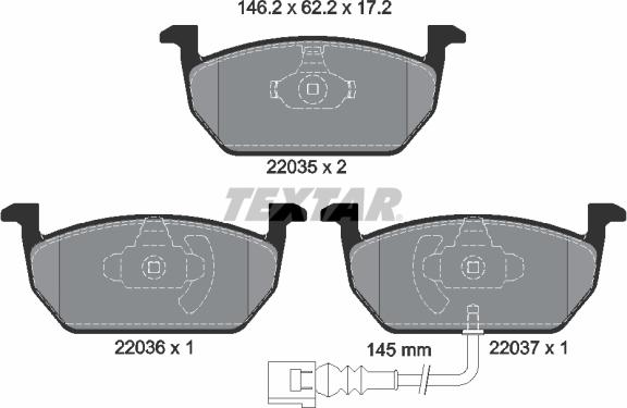 Textar 2203501 - Тормозные колодки, дисковые, комплект autospares.lv