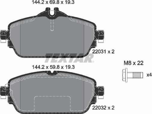 Textar 2203102 - Тормозные колодки, дисковые, комплект autospares.lv