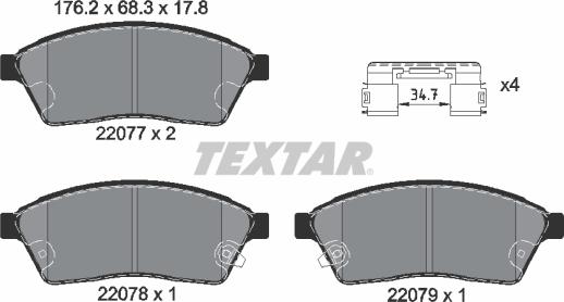 Textar 2207701 - Тормозные колодки, дисковые, комплект autospares.lv