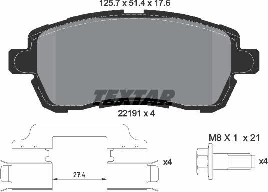 Textar 2219103 - Тормозные колодки, дисковые, комплект autospares.lv