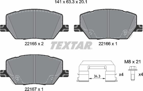 Textar 2216503 - Тормозные колодки, дисковые, комплект autospares.lv