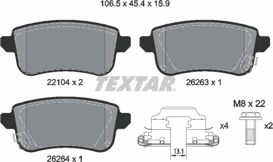 Textar 2210401 - Тормозные колодки, дисковые, комплект autospares.lv