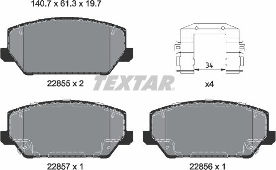 Textar 2285501 - Тормозные колодки, дисковые, комплект autospares.lv