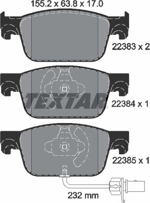 Textar 2238301 - Тормозные колодки, дисковые, комплект autospares.lv