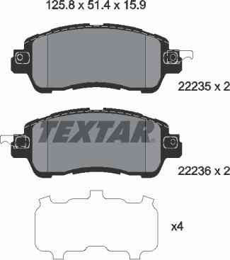 Textar 2223501 - Тормозные колодки, дисковые, комплект autospares.lv