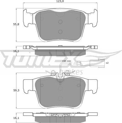 TOMEX brakes TX 18-161 - Тормозные колодки, дисковые, комплект autospares.lv