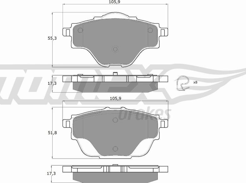 TOMEX brakes TX 18-37 - Тормозные колодки, дисковые, комплект autospares.lv