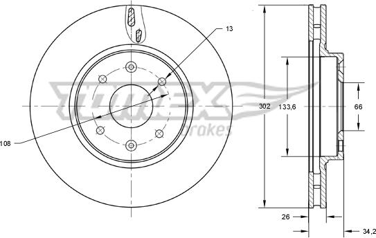 TOMEX brakes TX 73-64 - Тормозной диск autospares.lv