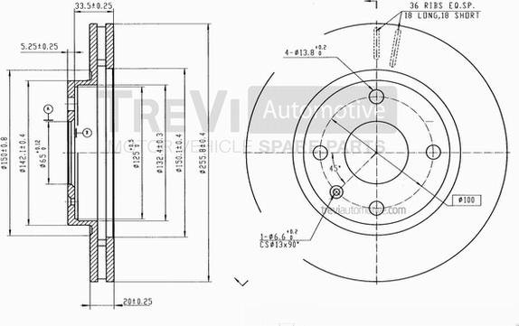 Trevi Automotive BD1097 - Тормозной диск autospares.lv