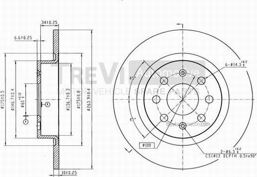 Trevi Automotive BD1055 - Тормозной диск autospares.lv