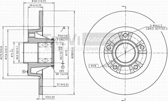 Trevi Automotive BD1060 - Тормозной диск autospares.lv