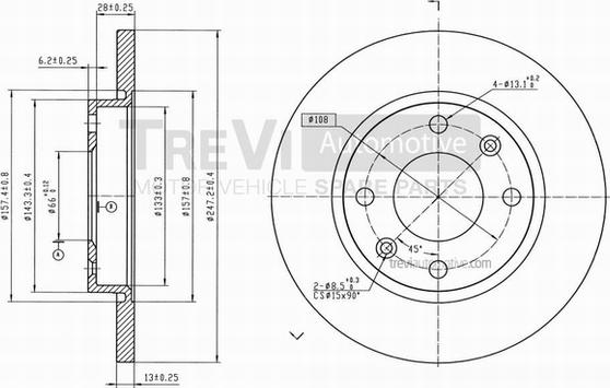 Trevi Automotive BD1062 - Тормозной диск autospares.lv