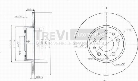 Trevi Automotive BD1085 - Тормозной диск autospares.lv