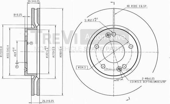 Trevi Automotive BD1191 - Тормозной диск autospares.lv