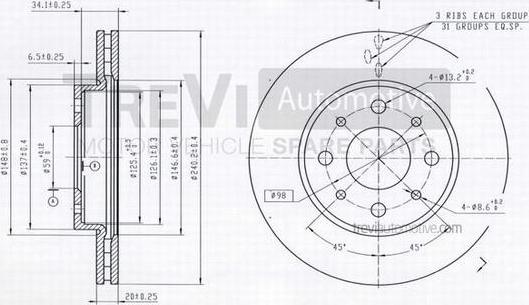 Trevi Automotive BD1143 - Тормозной диск autospares.lv