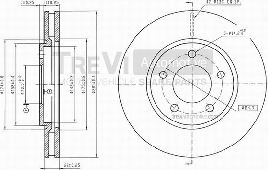 Trevi Automotive BD1162 - Тормозной диск autospares.lv