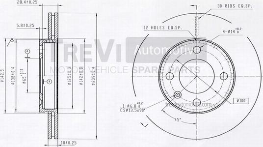 Trevi Automotive BD1110 - Тормозной диск autospares.lv