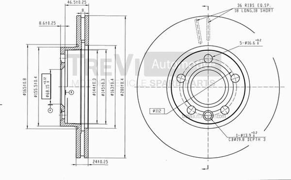 Trevi Automotive BD1118 - Тормозной диск autospares.lv