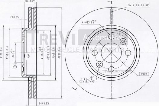 Trevi Automotive BD1136 - Тормозной диск autospares.lv