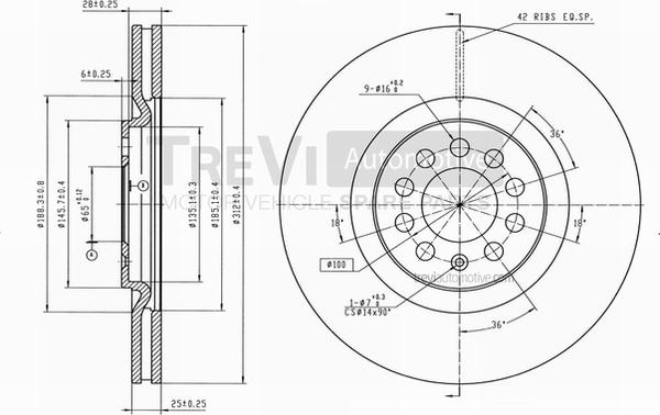 Trevi Automotive BD1132 - Тормозной диск autospares.lv