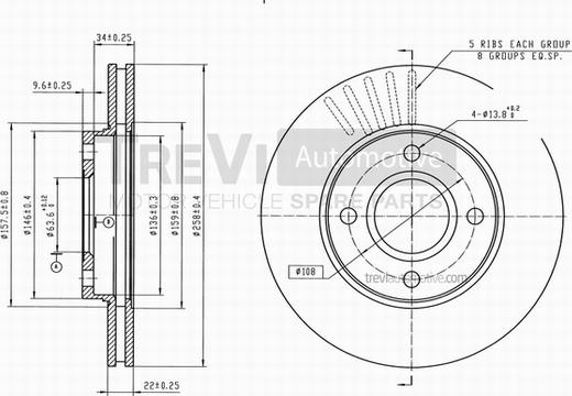 Trevi Automotive BD1129 - Тормозной диск autospares.lv