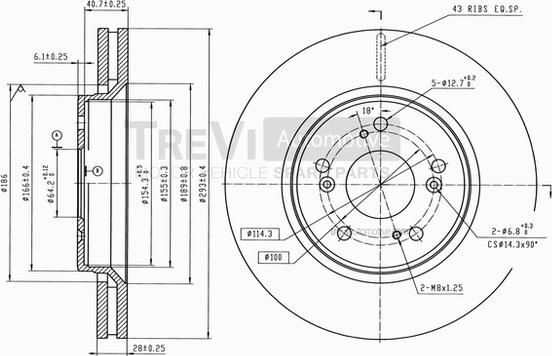 Trevi Automotive BD1242 - Тормозной диск autospares.lv