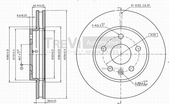 Trevi Automotive BD1247 - Тормозной диск autospares.lv