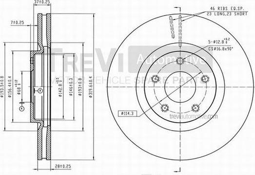 Trevi Automotive BD1253 - Тормозной диск autospares.lv