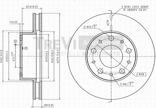 Trevi Automotive BD1216 - Тормозной диск autospares.lv