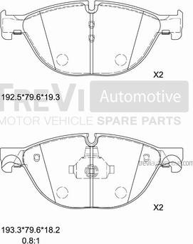 Trevi Automotive PF1445 - Тормозные колодки, дисковые, комплект autospares.lv