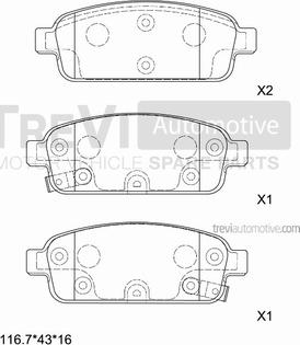 Trevi Automotive PF1443 - Тормозные колодки, дисковые, комплект autospares.lv