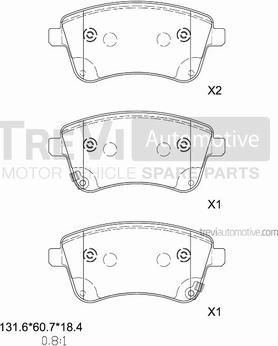 Trevi Automotive PF1461 - Тормозные колодки, дисковые, комплект autospares.lv