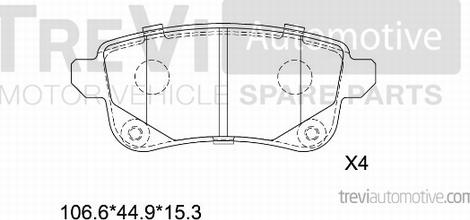 Trevi Automotive PF1489 - Тормозные колодки, дисковые, комплект autospares.lv