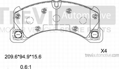 Trevi Automotive PF1518 - Тормозные колодки, дисковые, комплект autospares.lv