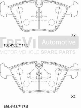 Trevi Automotive PF1580 - Тормозные колодки, дисковые, комплект autospares.lv