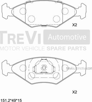 Trevi Automotive PF1539 - Тормозные колодки, дисковые, комплект autospares.lv