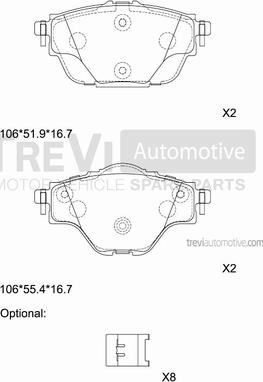 Trevi Automotive PF1522 - Тормозные колодки, дисковые, комплект autospares.lv