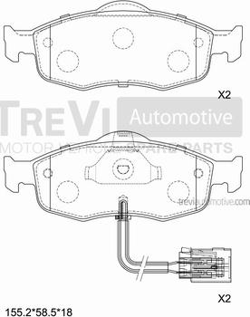 Trevi Automotive PF1576 - Тормозные колодки, дисковые, комплект autospares.lv