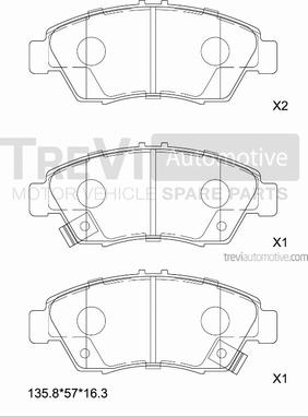 Trevi Automotive PF1577 - Тормозные колодки, дисковые, комплект autospares.lv