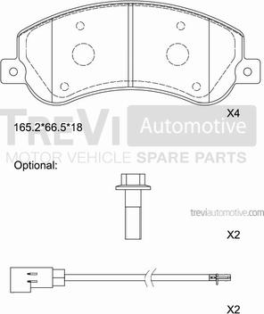 Trevi Automotive PF1653 - Тормозные колодки, дисковые, комплект autospares.lv