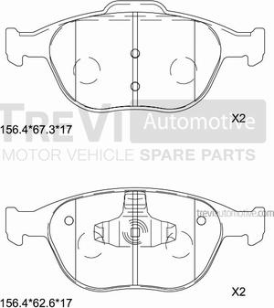 Trevi Automotive PF1635 - Тормозные колодки, дисковые, комплект autospares.lv