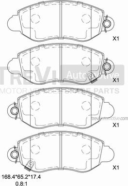 Trevi Automotive PF1622 - Тормозные колодки, дисковые, комплект autospares.lv