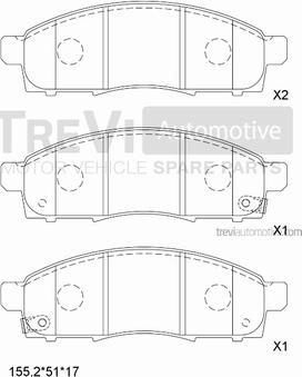 Trevi Automotive PF1671 - Тормозные колодки, дисковые, комплект autospares.lv