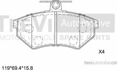 Trevi Automotive PF1060 - Тормозные колодки, дисковые, комплект autospares.lv