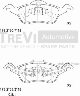 Trevi Automotive PF1061 - Тормозные колодки, дисковые, комплект autospares.lv