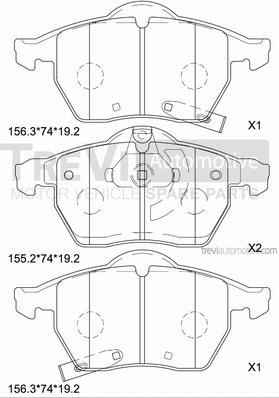 Trevi Automotive PF1156 - Тормозные колодки, дисковые, комплект autospares.lv